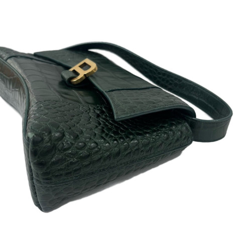 Balenciaga Crossbody Bag Calfskin Crocodile Embossed Green