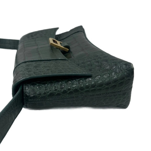 Balenciaga Crossbody Bag Calfskin Crocodile Embossed Green