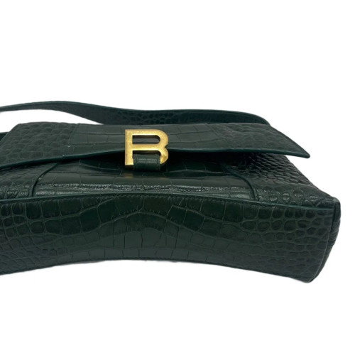 Balenciaga Crossbody Bag Calfskin Crocodile Embossed Green