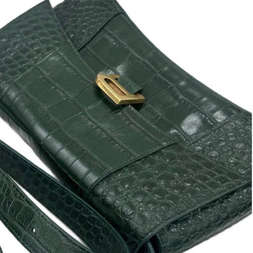 Balenciaga Crossbody Bag Calfskin Crocodile Embossed Green