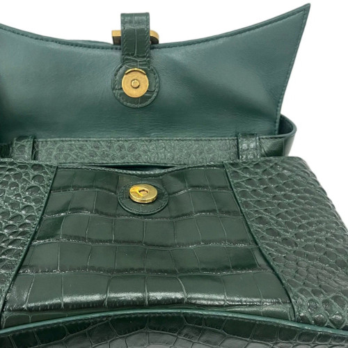 Balenciaga Crossbody Bag Calfskin Crocodile Embossed Green