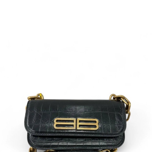 Balenciaga Crossbody Bag Calfskin Crocodile Embossed Black