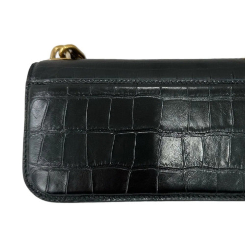 Balenciaga Crossbody Bag Calfskin Crocodile Embossed Black