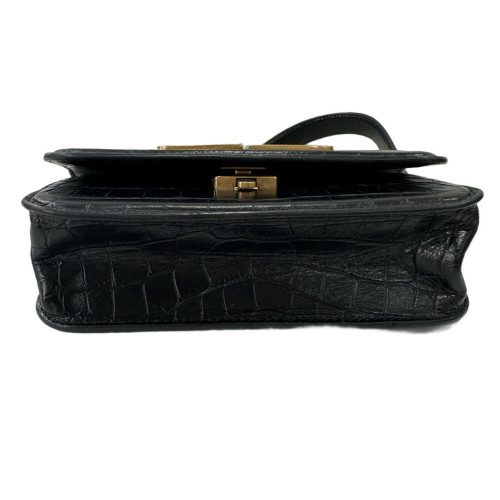 Balenciaga Crossbody Bag Calfskin Crocodile Embossed Black