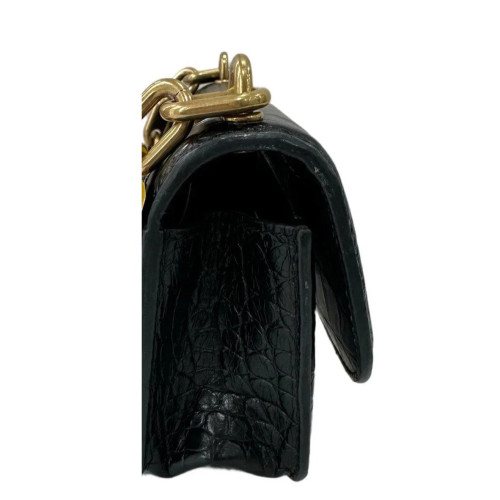 Balenciaga Crossbody Bag Calfskin Crocodile Embossed Black
