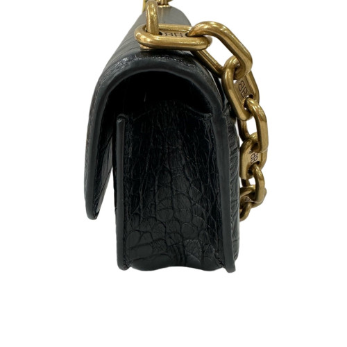 Balenciaga Crossbody Bag Calfskin Crocodile Embossed Black