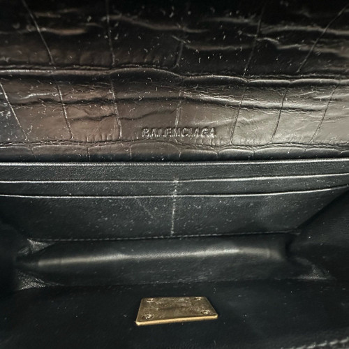 Balenciaga Crossbody Bag Calfskin Crocodile Embossed Black