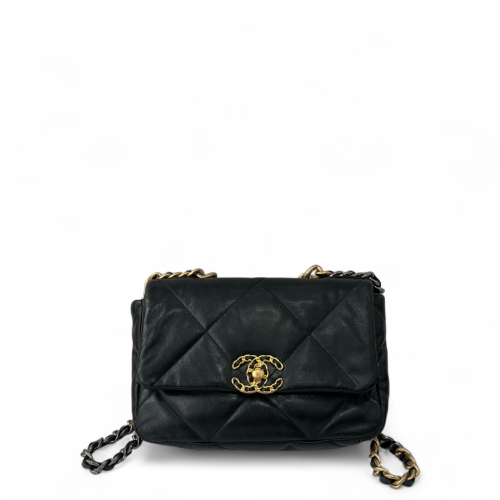 Chanel Quilted Small 19 Flag Lambskin Black