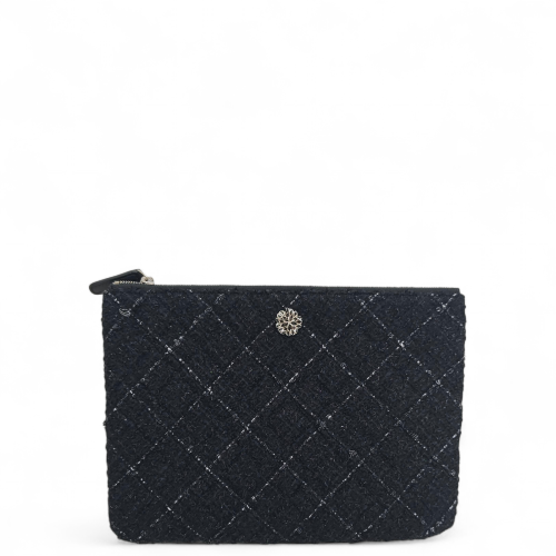 Chanel Quilted Clutch Tweed Black