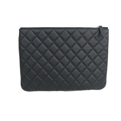 Chanel Quilted Clutch Tweed Black