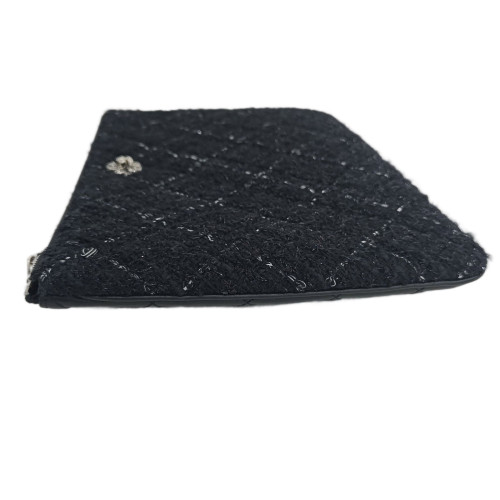 Chanel Quilted Clutch Tweed Black