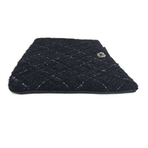 Chanel Quilted Clutch Tweed Black
