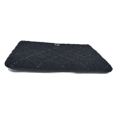 Chanel Quilted Clutch Tweed Black