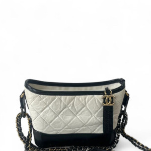 Chanel Quilted Small Gabrielle Hobo Calfskin Black White Chanel Quilted Small Gabrielle Hobo Calfskin Black White