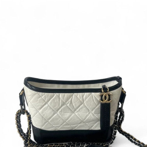 Chanel Quilted Small Gabrielle Hobo Calfskin Black White Chanel Quilted Small Gabrielle Hobo Calfskin Black White