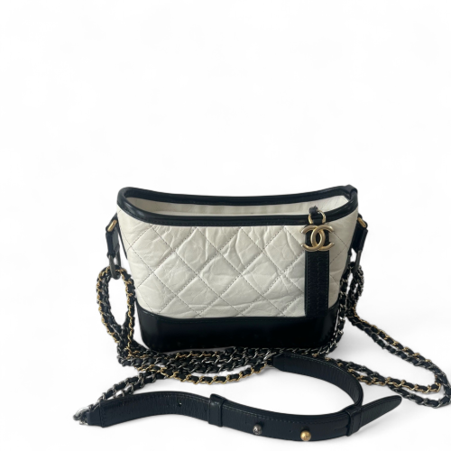 Chanel Quilted Small Gabrielle Hobo Calfskin Black White Chanel Quilted Small Gabrielle Hobo Calfskin Black White