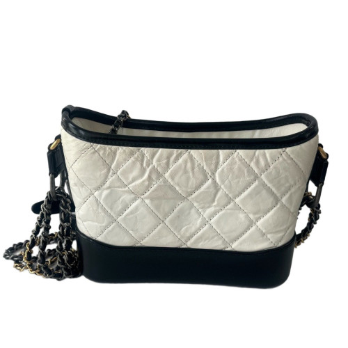 Chanel Quilted Small Gabrielle Hobo Calfskin Black White Chanel Quilted Small Gabrielle Hobo Calfskin Black White