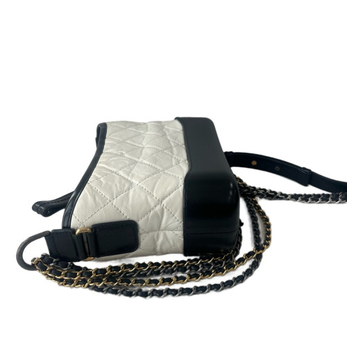 Chanel Quilted Small Gabrielle Hobo Calfskin Black White Chanel Quilted Small Gabrielle Hobo Calfskin Black White