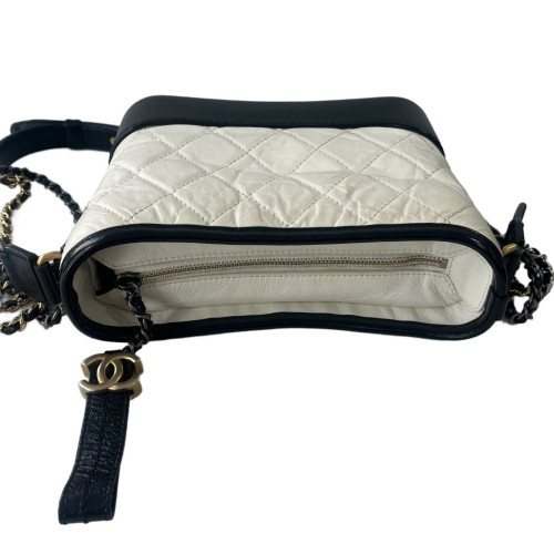 Chanel Quilted Small Gabrielle Hobo Calfskin Black White Chanel Quilted Small Gabrielle Hobo Calfskin Black White