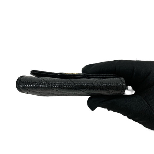 Chanel Quilted Camellia Card Holder Grained Calfskin Black