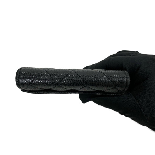 Chanel Quilted Camellia Card Holder Grained Calfskin Black