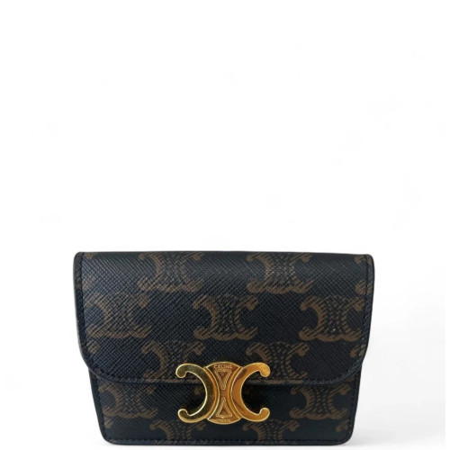 Celine Compact Wallet Triomphe Dark Brown Tan