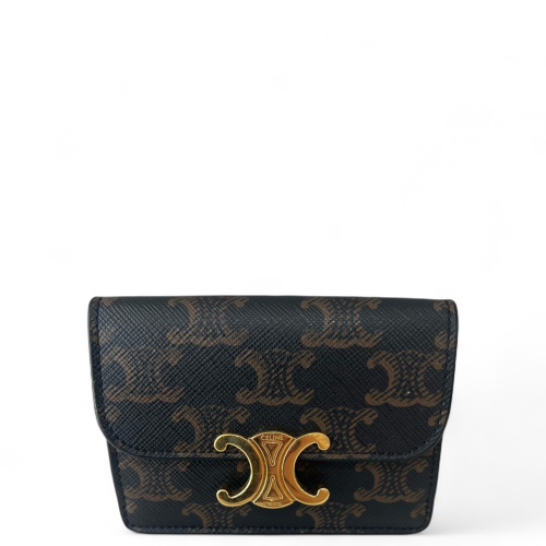 Celine Compact Wallet Triomphe Dark Brown Tan