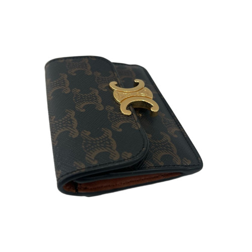 Celine Compact Wallet Triomphe Dark Brown Tan