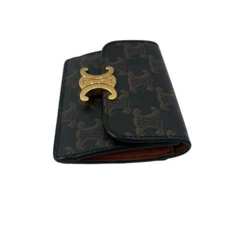 Celine Compact Wallet Triomphe Dark Brown Tan