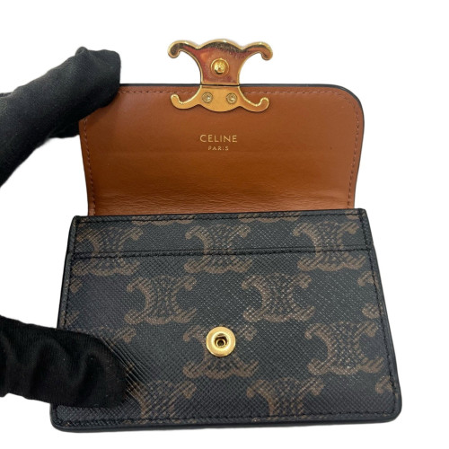 Celine Compact Wallet Triomphe Dark Brown Tan