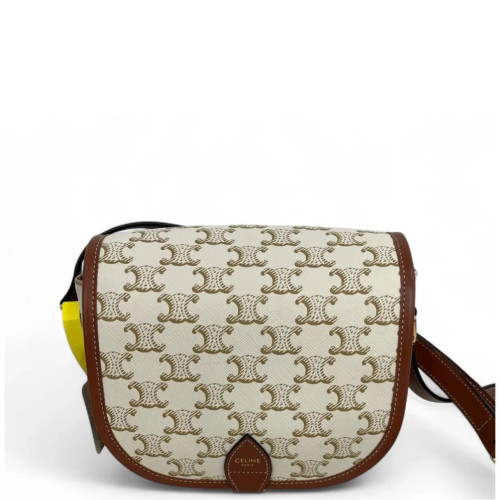 Celine Medium Folco Bag Triomphe White Brown