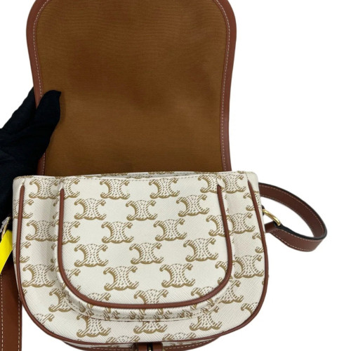 Celine Medium Folco Bag Triomphe White Brown