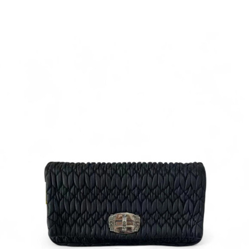 Miu Miu Crystal Rhinestone Shoulder Bag Calfskin Black