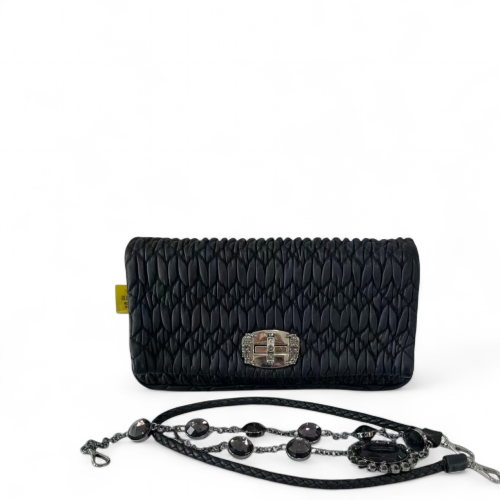 Miu Miu Crystal Rhinestone Shoulder Bag Calfskin Black