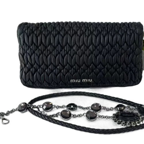 Miu Miu Crystal Rhinestone Shoulder Bag Calfskin Black