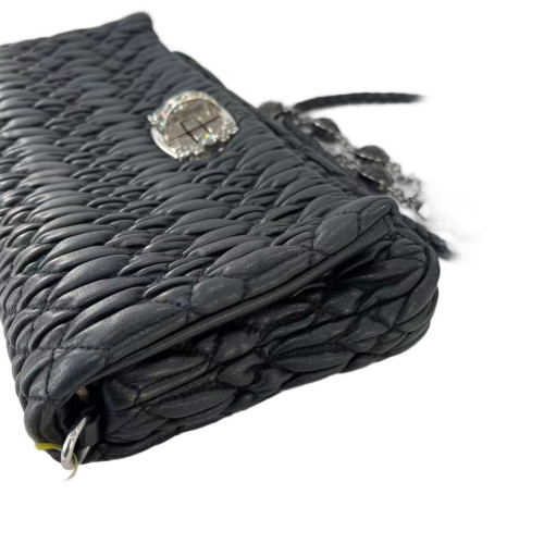 Miu Miu Crystal Rhinestone Shoulder Bag Calfskin Black