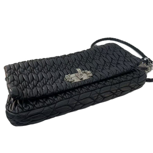 Miu Miu Crystal Rhinestone Shoulder Bag Calfskin Black