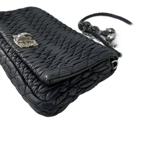 Miu Miu Crystal Rhinestone Shoulder Bag Calfskin Black