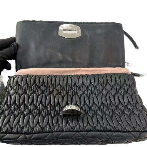 Miu Miu Crystal Rhinestone Shoulder Bag Calfskin Black