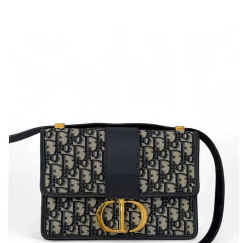 Dior 30 Montaigne Flap Bag Oblique Black Beige Navy