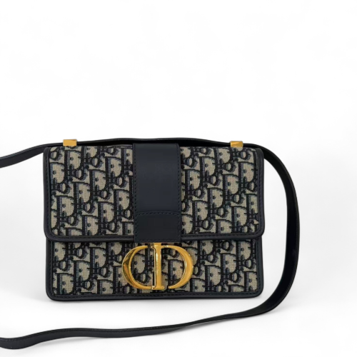 Dior 30 Montaigne Flap Bag Oblique Black Beige Navy
