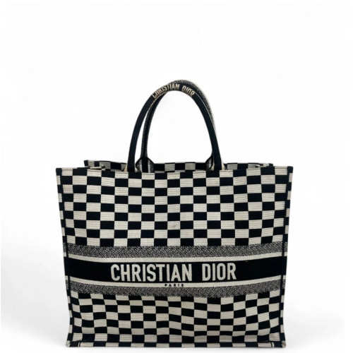 Dior Large Book Tote Canvas Black Beige