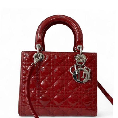 Dior Medium Lady Dior Patent Calfskin Red