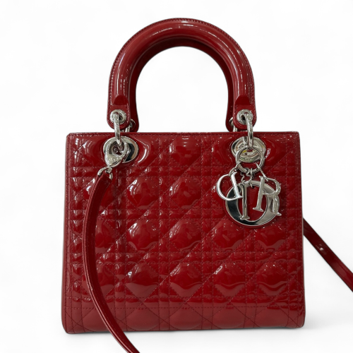 Dior Medium Lady Dior Patent Calfskin Red