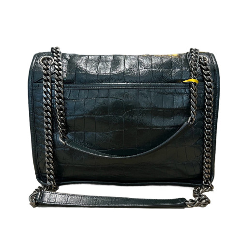 Yves Saint Laurent Niki Crossbody Bag Calfskin Crocodile Embossed Dark Green