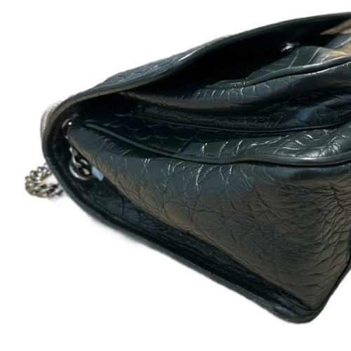Yves Saint Laurent Niki Crossbody Bag Calfskin Crocodile Embossed Dark Green