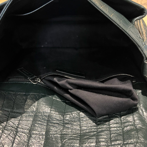 Yves Saint Laurent Niki Crossbody Bag Calfskin Crocodile Embossed Dark Green