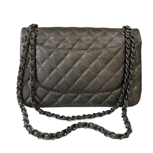Chanel Quilted Jumbo Double Flap Grained Calfskin Grey