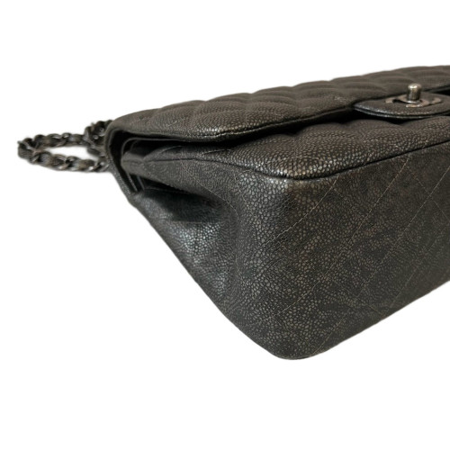 Chanel Quilted Jumbo Double Flap Grained Calfskin Grey