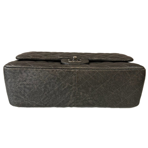 Chanel Quilted Jumbo Double Flap Grained Calfskin Grey